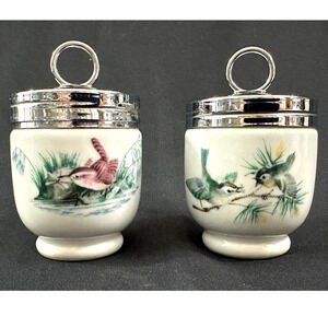 Royal Worcester Vintage Porcelain Egg Coddlers "Birds Theme"-SET of 2